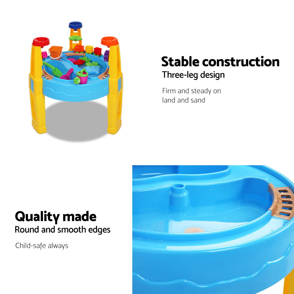 Kids Sandpit Pretend Play Set - Sand Water Table with Umbrella (Blue)