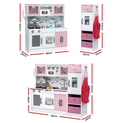 Keezi Kids Kitchen Playset 2-Piece Wooden Pretend Play Coffee Maker Toy 100CM Pink