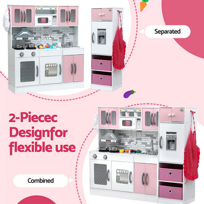 Keezi Kids Kitchen Playset 2-Piece Wooden Pretend Play Coffee Maker Toy 100CM Pink