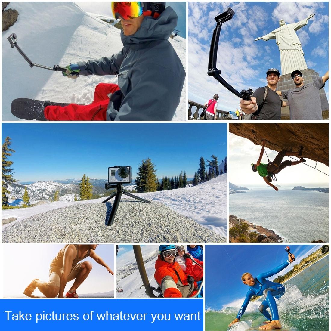 Foldable 3-Way Tripod Selfie Stick For Action Cameras - 20-58Cm Length-1915198109378547714