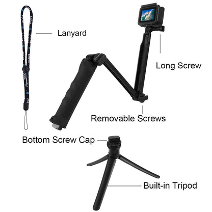 Foldable 3-Way Tripod Selfie Stick For Action Cameras - 20-58Cm Length-1915198109378547719