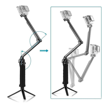 Foldable 3-Way Tripod Selfie Stick For Action Cameras - 20-58Cm Length-1915198109378547721
