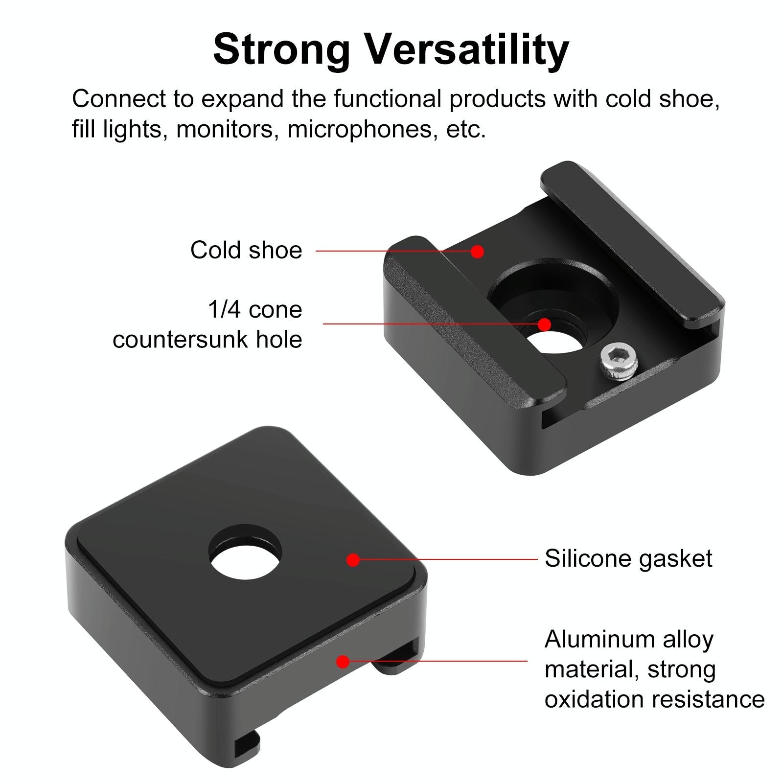 Aluminum Cold Shoe Mount For Microphone Or Flash Light - Black-1915196486765907970