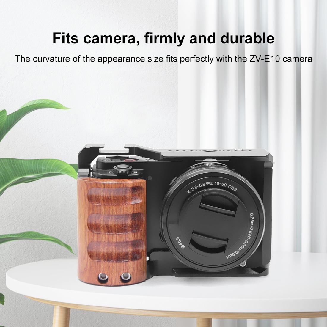 Sony Zv-E10 Camera Cage With Wood Handle And Metal Stabilizer Rig-1915197282387628037