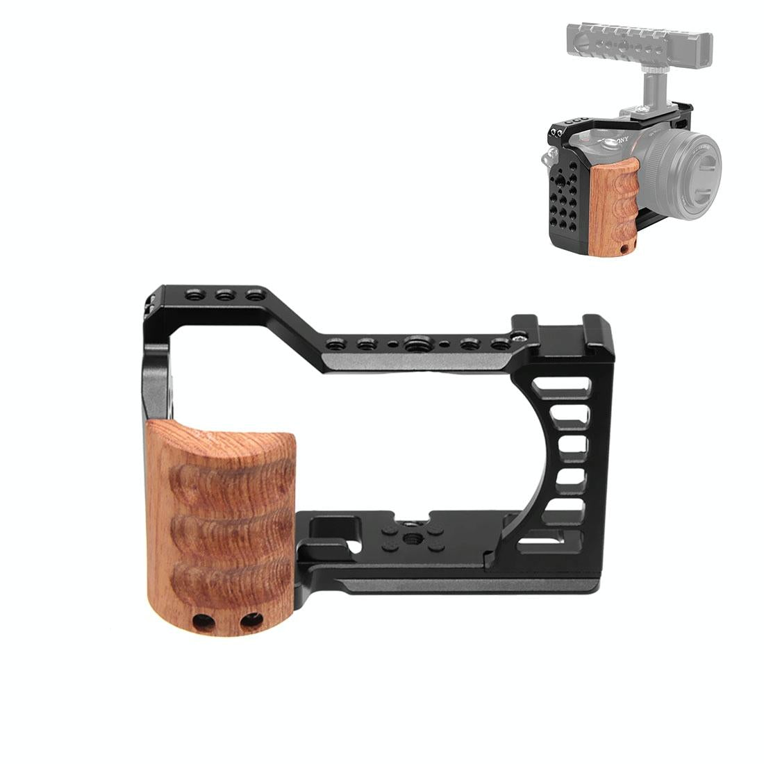 Wood Handle Metal Camera Cage For Sony Alpha 7C Stabilizer Rig-1915198410324054016