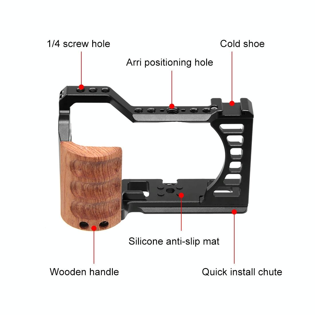 Wood Handle Metal Camera Cage For Sony Alpha 7C Stabilizer Rig-1915198410324054019
