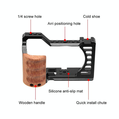 Wood Handle Metal Camera Cage For Sony Alpha 7C Stabilizer Rig-1915198410324054019
