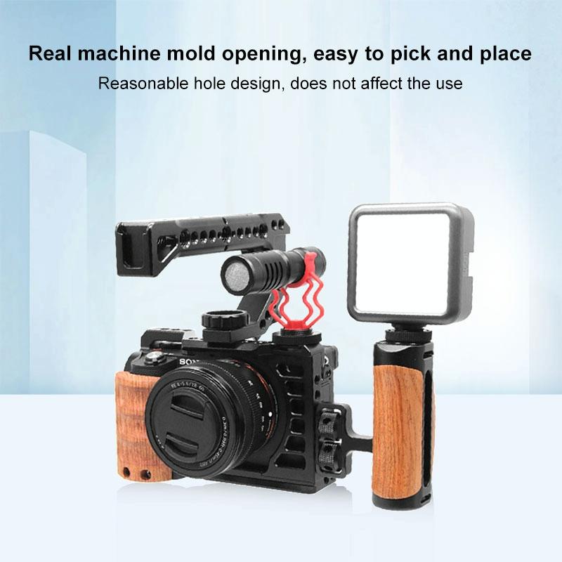 Wood Handle Metal Camera Cage For Sony Alpha 7C Stabilizer Rig-1915198410324054021