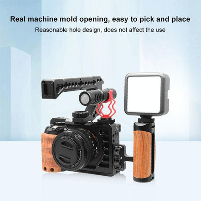 Wood Handle Metal Camera Cage For Sony Alpha 7C Stabilizer Rig-1915198410324054021