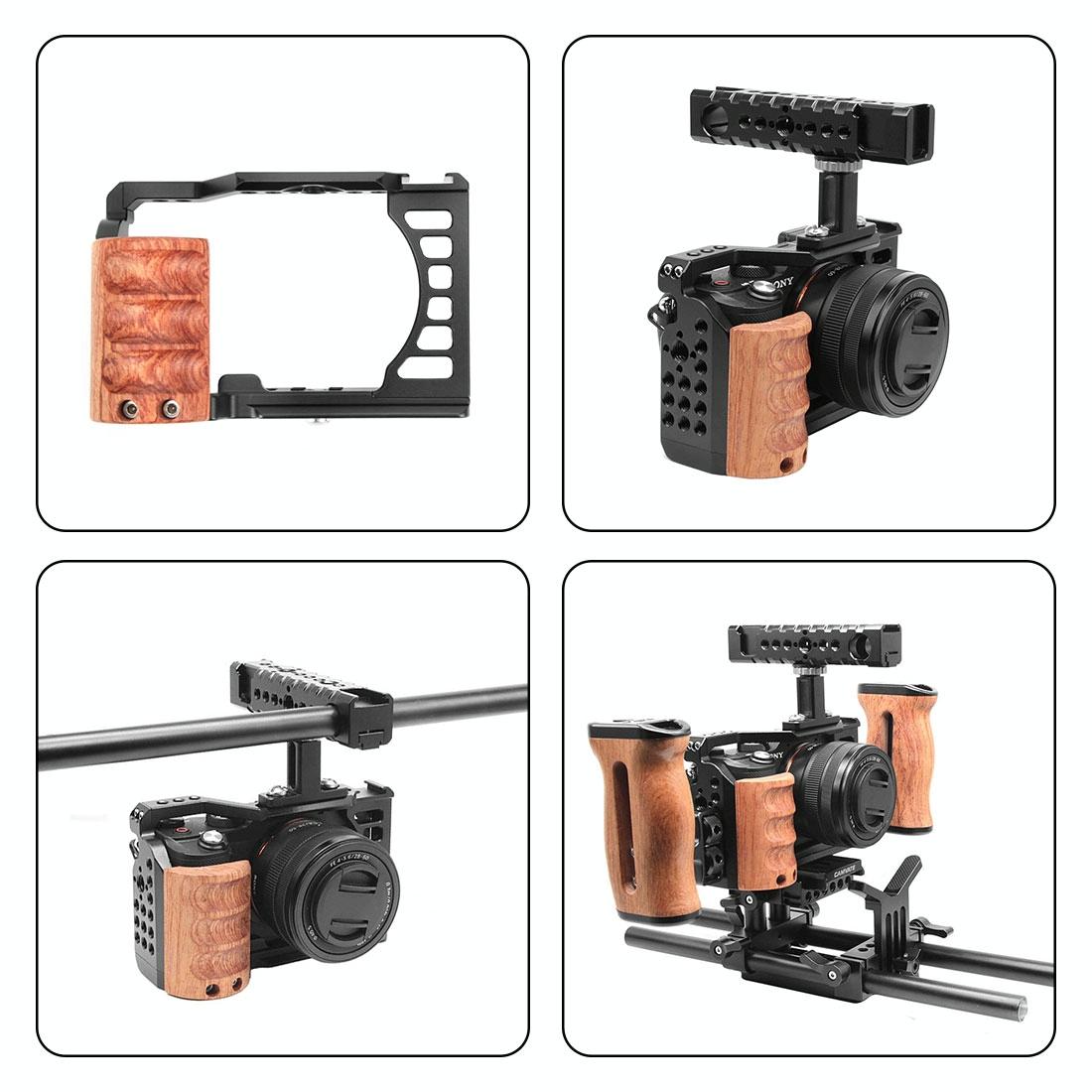 Wood Handle Metal Camera Cage For Sony Alpha 7C Stabilizer Rig-1915198410324054022