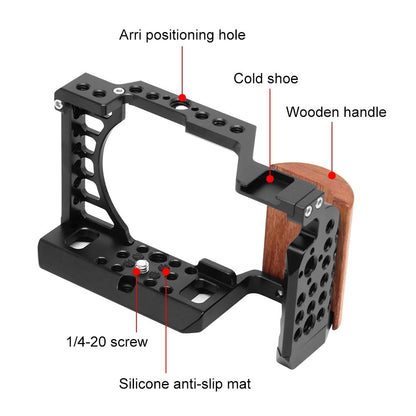 Wood Handle Metal Camera Cage For Sony A6400 / A6300 / A6100 / A6000 Stabilizer Rig-1915198014562111490