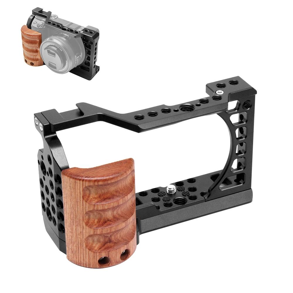 Wood Handle Metal Camera Cage For Sony A6400 / A6300 / A6100 / A6000 Stabilizer Rig-1915198014562111495