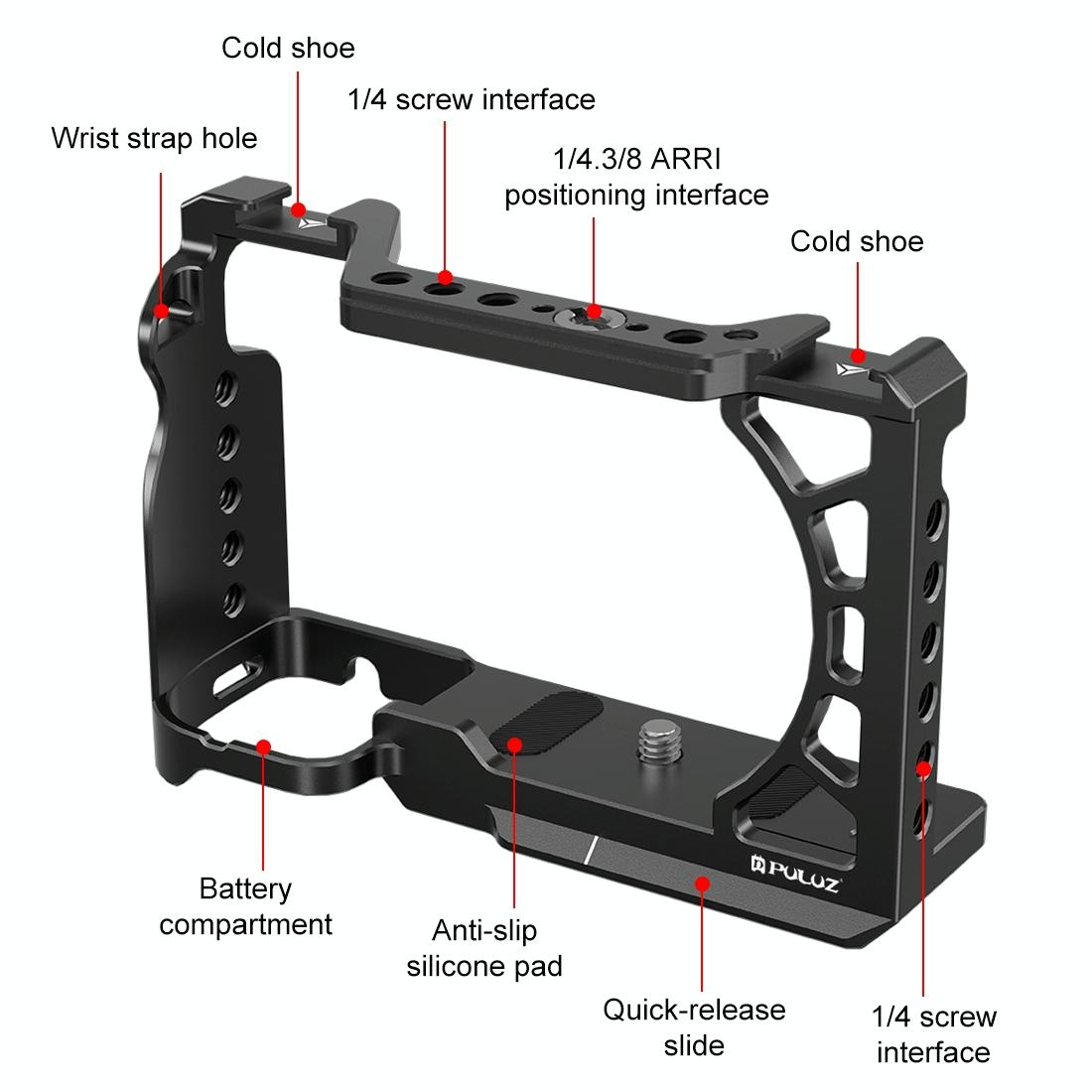 Metal Camera Cage For Sony A6500 / A6400 / A6300 / A6000 - Stabilizer Rig Black-1915196671743102979