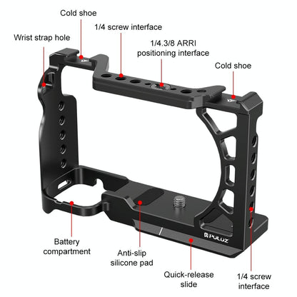 Metal Camera Cage For Sony A6500 / A6400 / A6300 / A6000 - Stabilizer Rig Black-1915196671743102979
