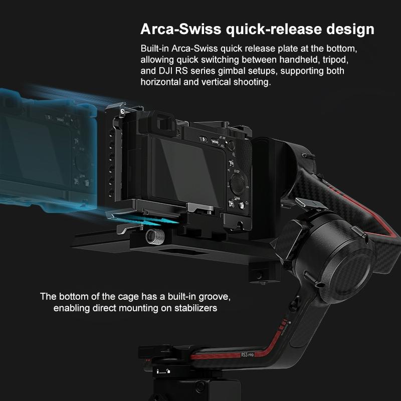 Metal Camera Cage For Sony A6500 / A6400 / A6300 / A6000 - Stabilizer Rig Black-1915196671743102983