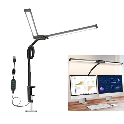 Double Head Clip Desk Lamp With Gooseneck Tube Led In Black-1915196496249229317