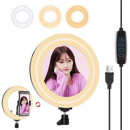 7.9 Usb 3 Modes Dimmable Dual Colour Led Ring Light With Mirror For Vlogging And Photography - Black-1915196712578846720