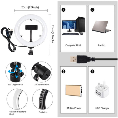 7.9 Usb 3 Modes Dimmable Dual Colour Led Ring Light With Mirror For Vlogging And Photography - Black-1915196712578846725