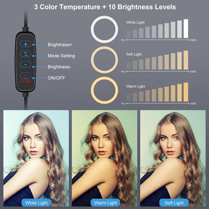 7.9 Usb 3 Modes Dimmable Dual Colour Led Ring Light With Mirror For Vlogging And Photography - Black-1915196712578846727
