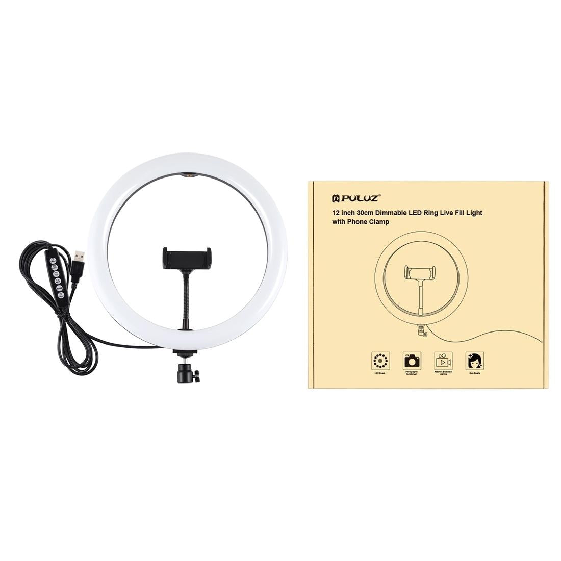 30Cm Curved Surface Led Ring Light With Tripod And Phone Clamp - 10 Modes 8 Colours Usb Powered-1915196749958483970