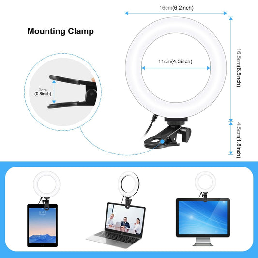 6.2 Dual-Colour Ring Light With Usb 3 Modes Monitor Clip - Black-1915196491669049345