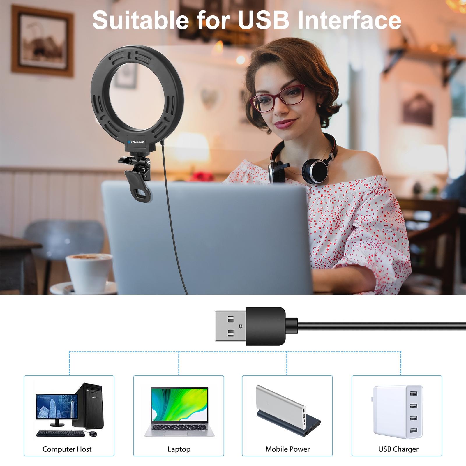 6.2 Dual-Colour Ring Light With Usb 3 Modes Monitor Clip - Black-1915196491669049349