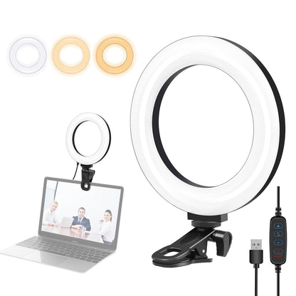 6.2 Dual-Colour Ring Light With Usb 3 Modes Monitor Clip - Black-1915196491669049352