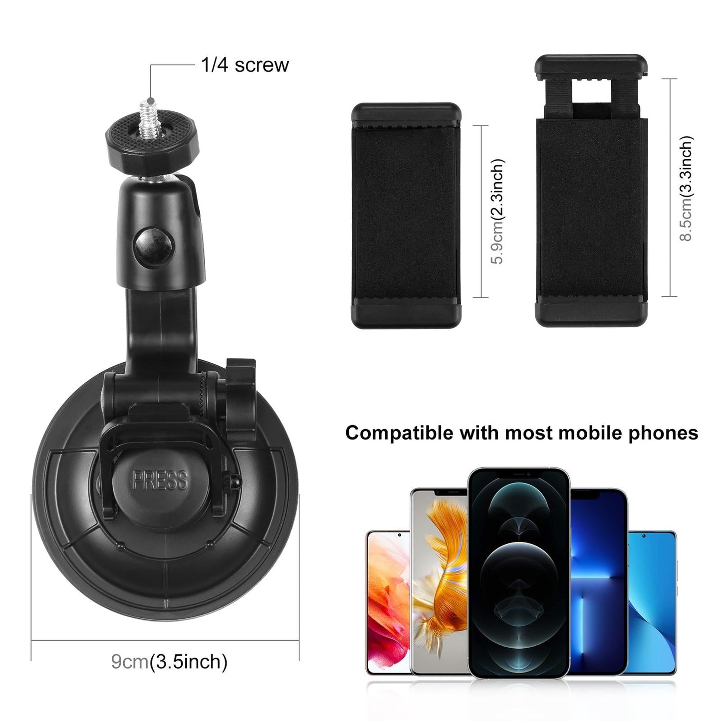 Universal Car Phone Mount With Suction Cup And Tripod Adapter-1915197897545224194