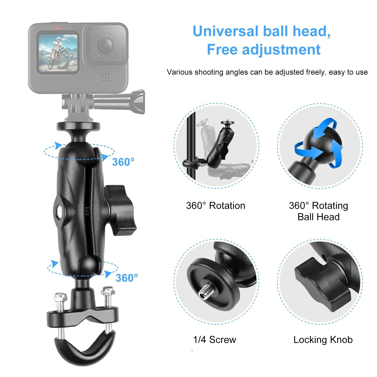 Motorcycle Handlebar Fixed Mount U Bolt Base Holder For Gopro And Other Action Cameras-1964932168392249347