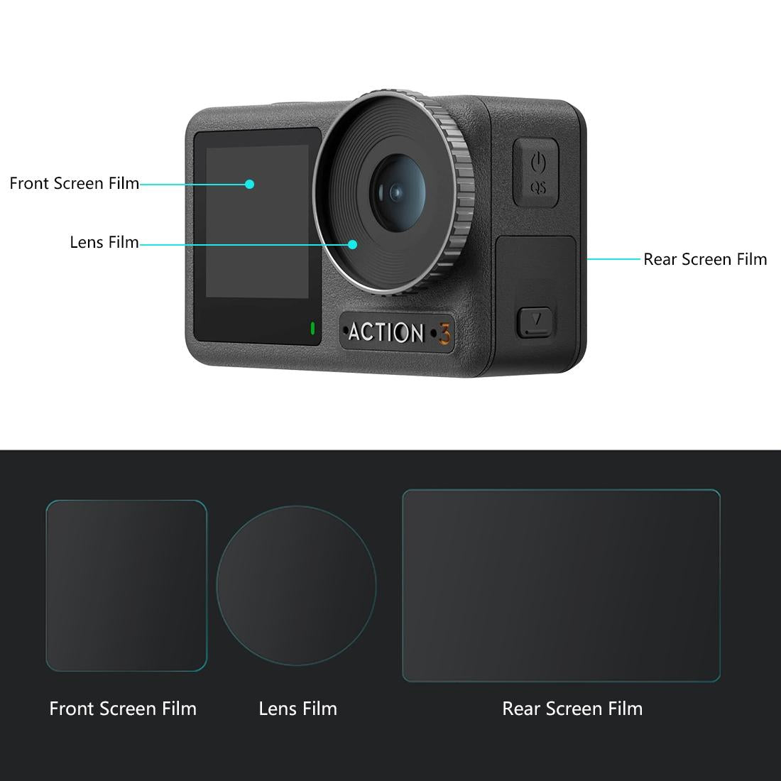 Tempered Glass Film Set For Dji Action 3 - 3-In-1 Protection For Front And Back Screens And Lenses-1915198406066835458
