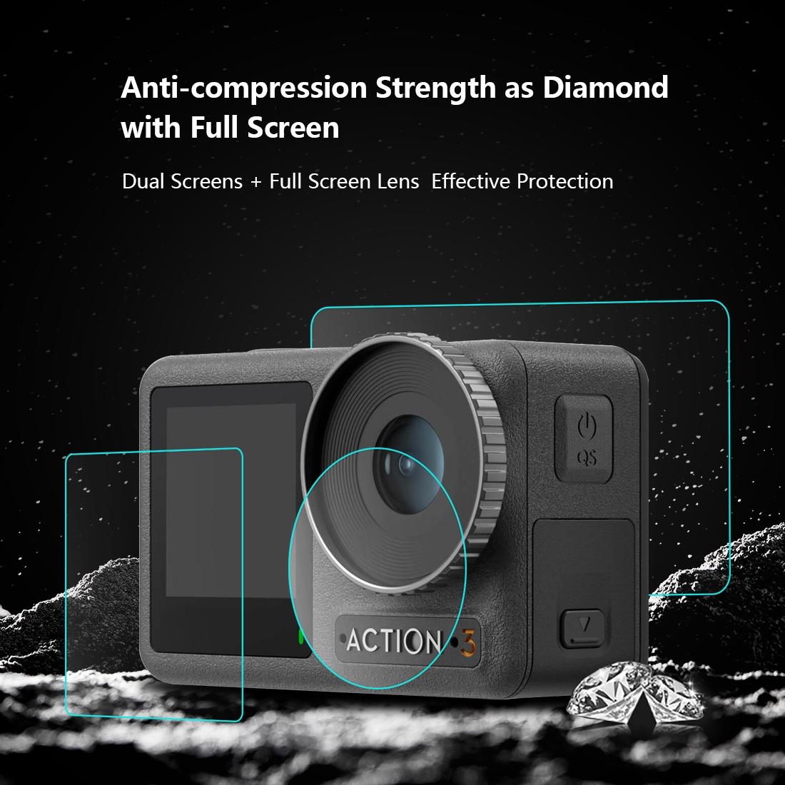 Tempered Glass Film Set For Dji Action 3 - 3-In-1 Protection For Front And Back Screens And Lenses-1915198406066835462