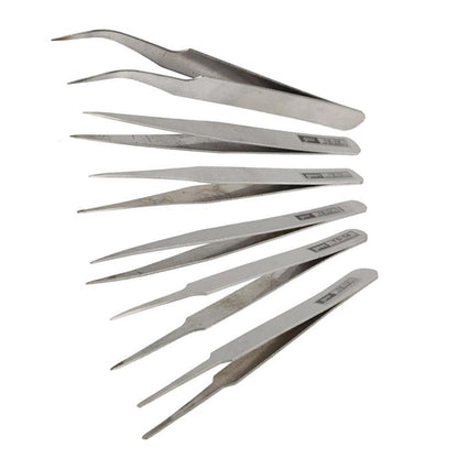 Set Of 6 Stainless Steel Straight And Angled Tweezers - Grey-1915197757459664897