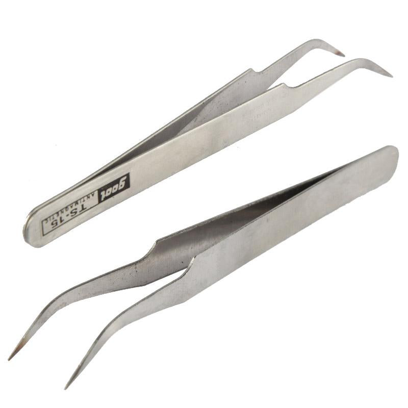 Set Of 6 Stainless Steel Straight And Angled Tweezers - Grey-1915197757459664899
