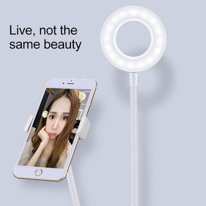 Universal Cell Phone Holder With Selfie Ring Light Microphone Clip & 3-Colour Light Adjustment For Studio Recording Live Broadcast Ktv White-1915196629716176900