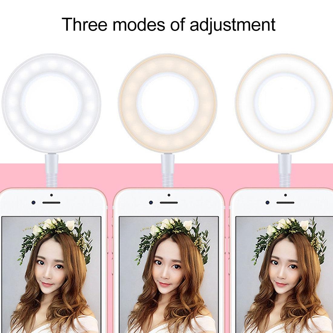 Universal Cell Phone Holder With Selfie Ring Light Microphone Clip & 3-Colour Light Adjustment For Studio Recording Live Broadcast Ktv White-1915196629716176903