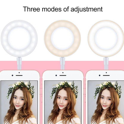 Universal Cell Phone Holder With Selfie Ring Light Microphone Clip & 3-Colour Light Adjustment For Studio Recording Live Broadcast Ktv White-1915196629716176903