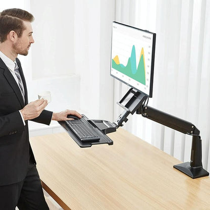 Ergonomic 19-27 Inch Monitor Holder With Foldable Keyboard Tray Full Motion Sit-stand Workstation-1964932257563152389
