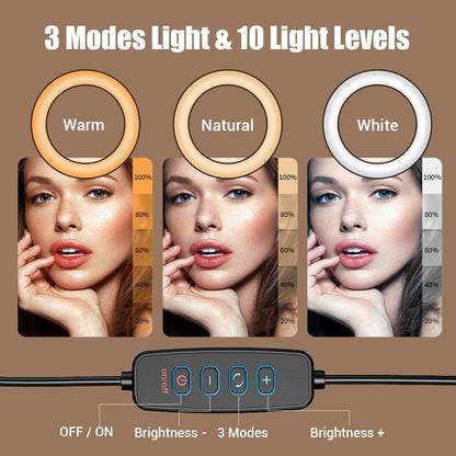 Foldable 10 Led Ring Light With Swing Arm Stand & Phone Holder-1915197913173200899