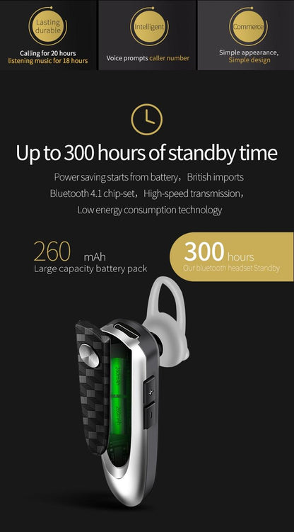 Wireless Bluetooth Earbud For Hands-Free Calls And Music - Large Battery - Black-1915198365126234114