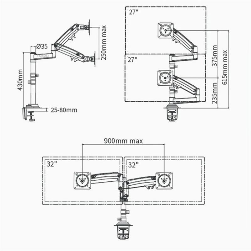 Full Motion Dual Arm Clamp For 22-32 Inch Lcd Tv Monitor Desk Holder With Gas Spring-1964932234410594309