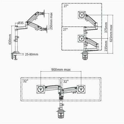 Full Motion Dual Arm Clamp For 22-32 Inch Lcd Tv Monitor Desk Holder With Gas Spring-1964932234410594309
