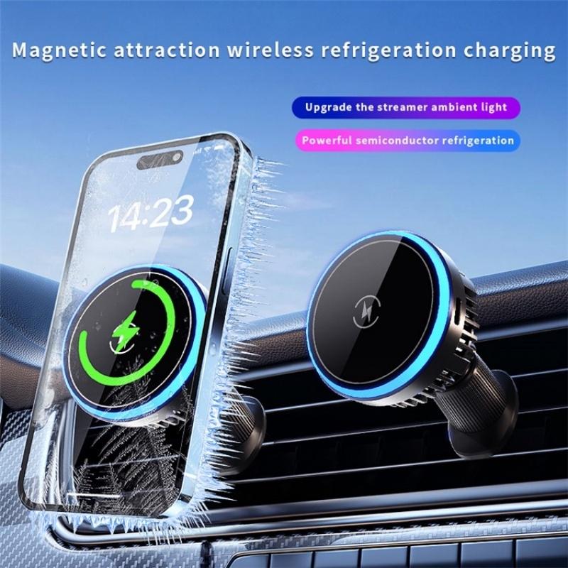 Wireless Magnetic Car Vent Charger With Colourful Light - Phone Charging Stand-1915197595597279234