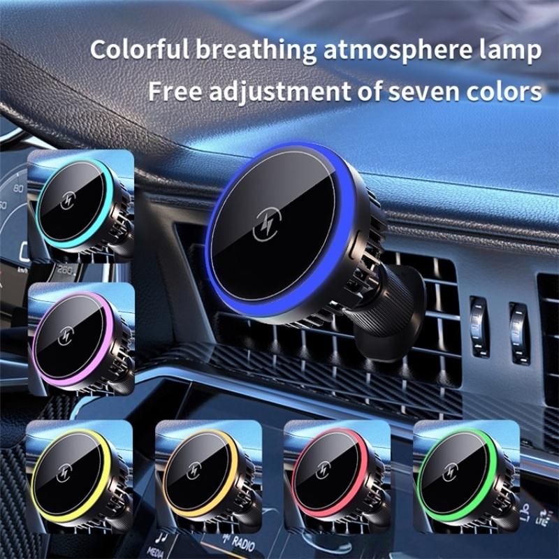 Wireless Magnetic Car Vent Charger With Colourful Light - Phone Charging Stand-1915197595597279235