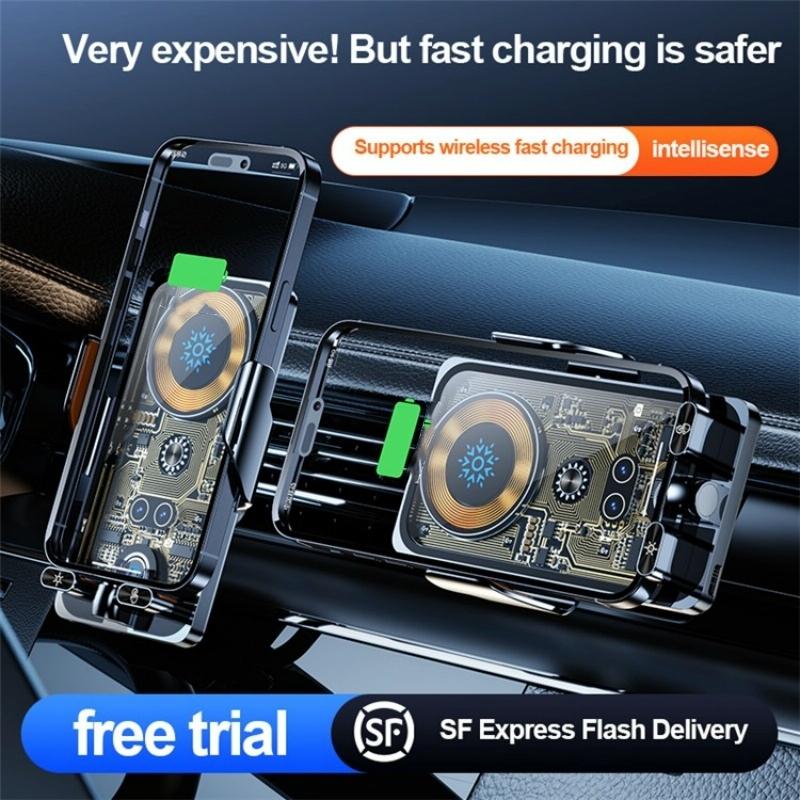 Wireless Car Charger With Infrared Sensor And Aluminum Bracket - Transparent Black-1915196926257664001
