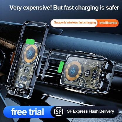 Wireless Car Charger With Infrared Sensor And Aluminum Bracket - Transparent Black-1915196926257664001