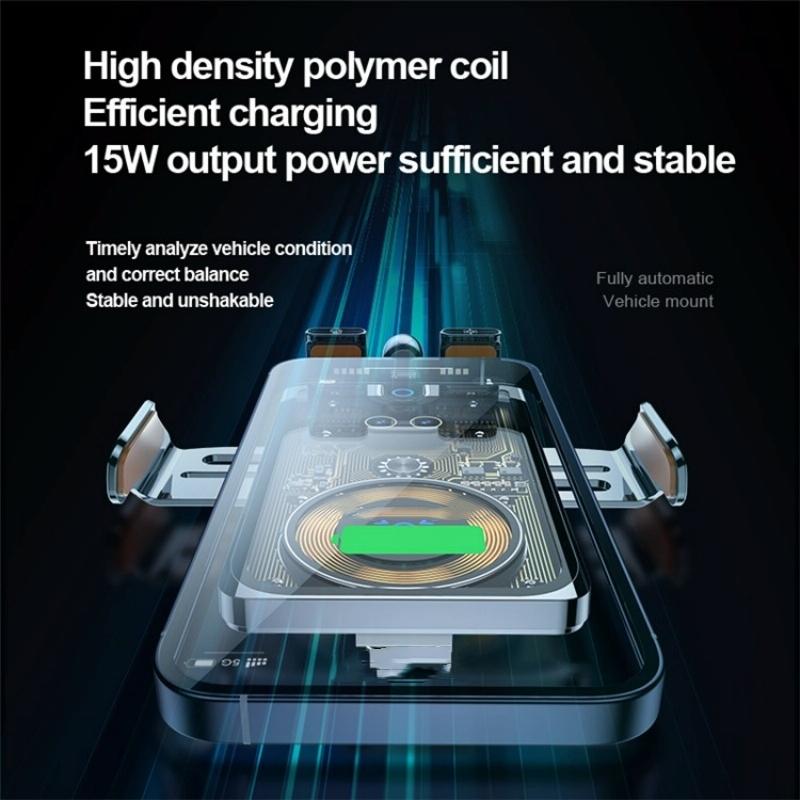 Wireless Car Charger With Infrared Sensor And Aluminum Bracket - Transparent Black-1915196926257664004