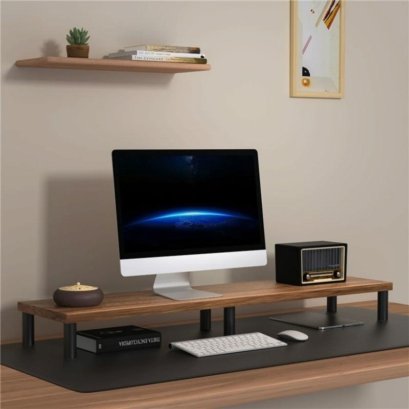Aluminum Alloy Desktop Monitor Stand With Wooden Plate Riser-1964932360696893443
