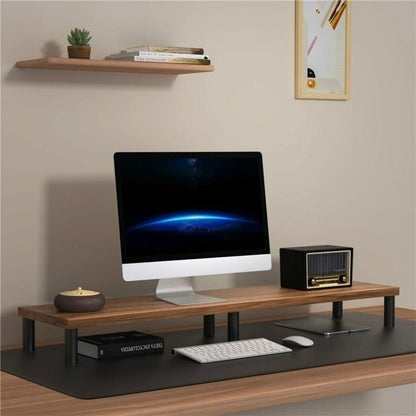 Aluminum Alloy Desktop Monitor Stand With Wooden Plate Riser-1964932360696893443