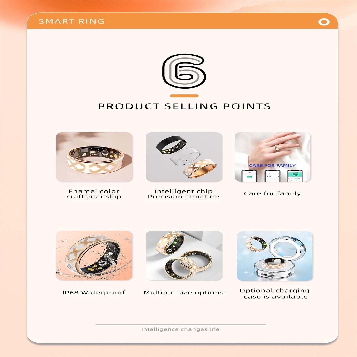 Smart Ring With Heart Rate Blood Oxygen Sleep Monitoring - Rose Gold Size 8-1964932202127036422