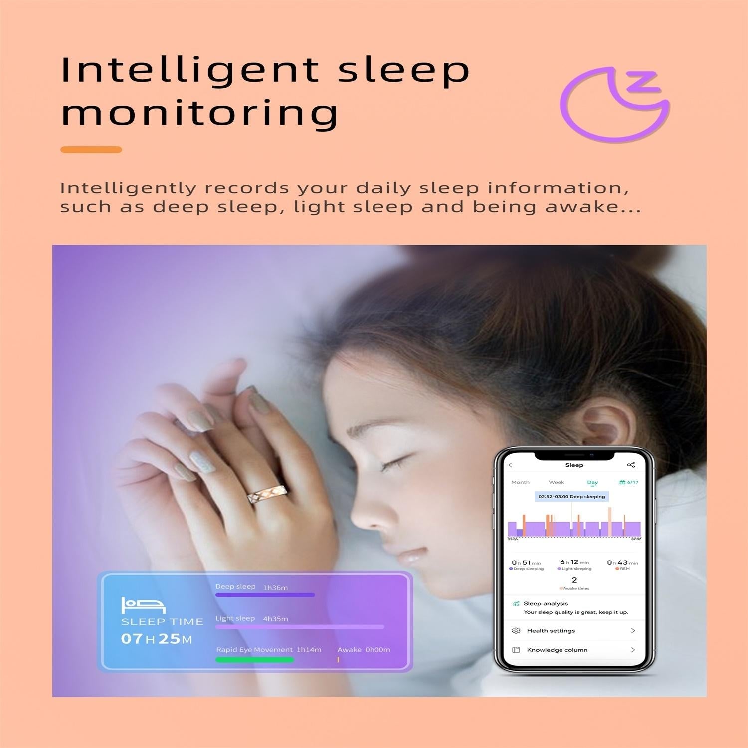 Smart Ring With Heart Rate Blood Oxygen Sleep Monitoring - Rose Gold Size 8-1964932202127036424